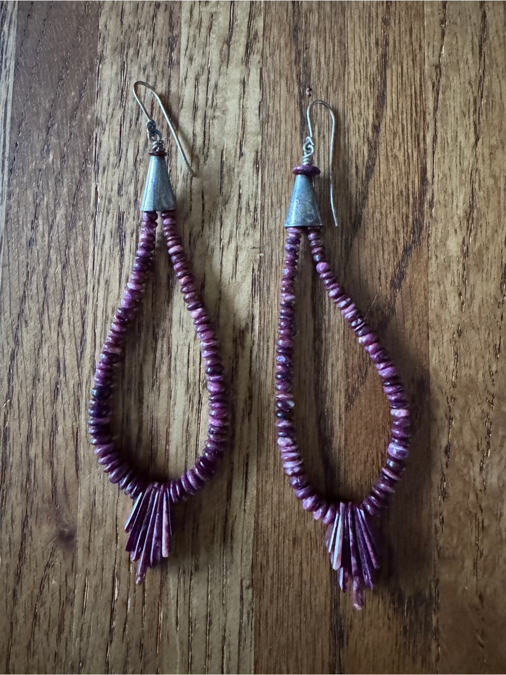 Boho Southwestern Purple Spiny Oyster Shell Heishi Teardrop Hoop Earrings